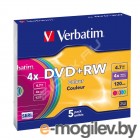  DVD+RW 4,7Gb Verbatim 4x  Slim Color,  43297